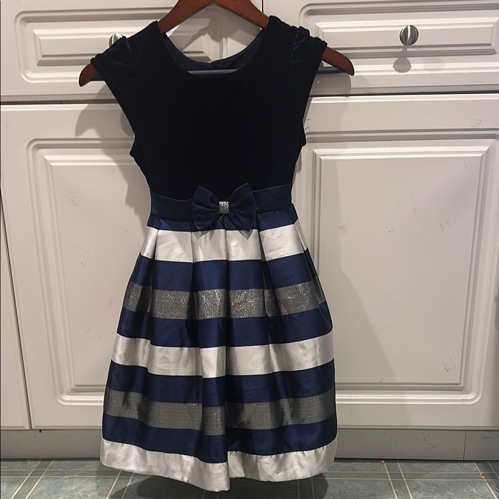 Elegant Navy and White Striped Kids Dress